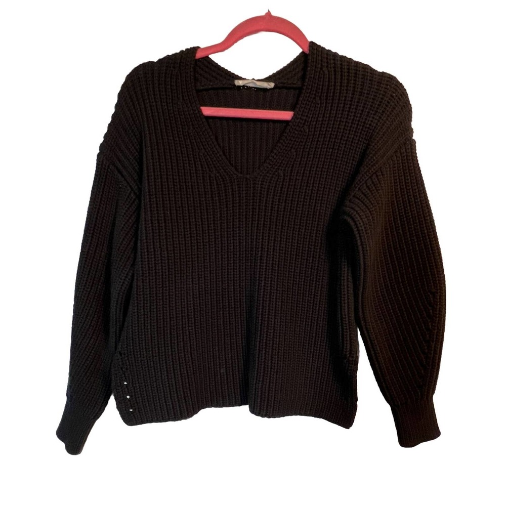 Everlane The Texture Cotton V-Neck Sweater Size M Black